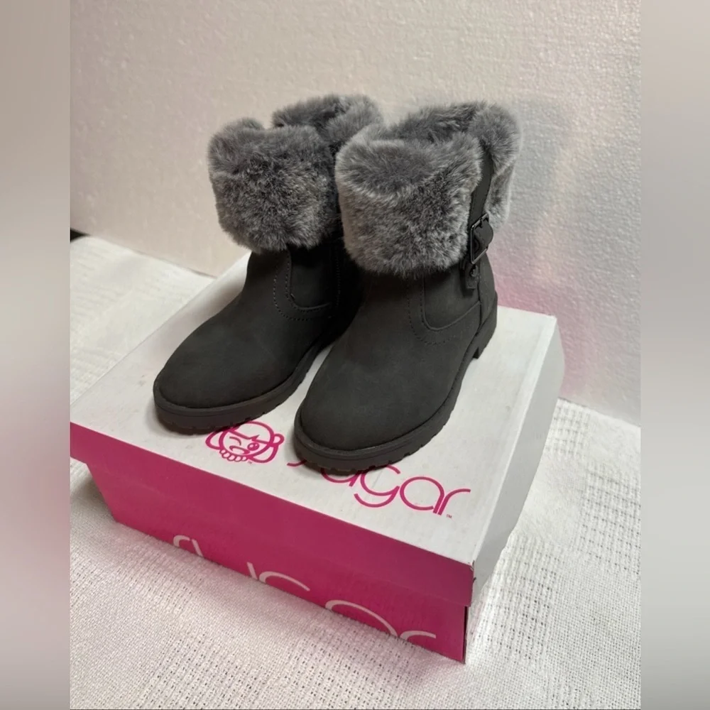 Sugar Girl Charcoal Fur-Trimmed ankle Boots